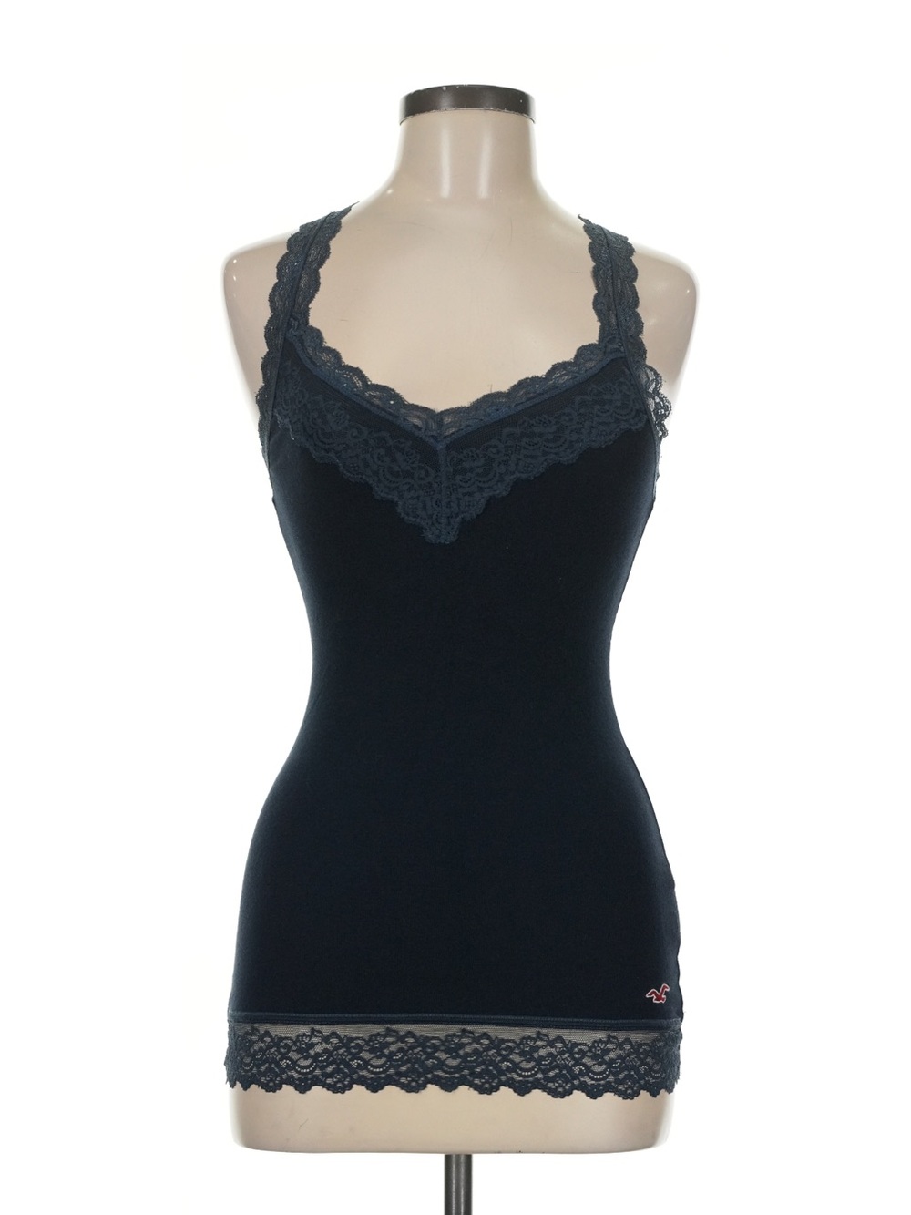 Vintage Y2K Hollister 2000s Lace Trim V Neck Racerback Tank Top